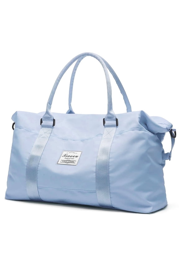 37L Travel Duffle Bag, Waterproof Weekender Carry On Tote Bags for Women, Sport Gym Bag for Men, Hospital Bag for Labor and Delivery, Overnight Luggage Bag with Trolley Sleeve Coral, Light Blue