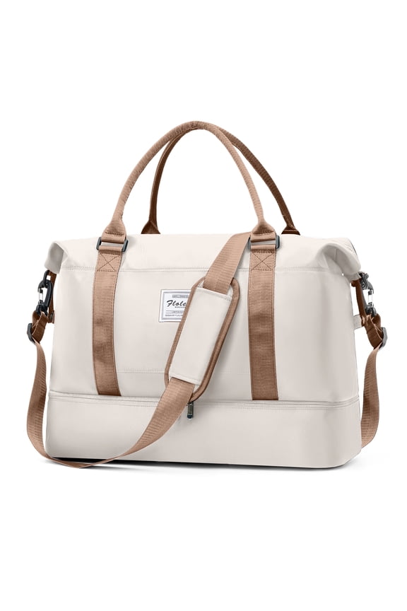 Weekender Bags for Women, Travel Duffel Bags with Shoe Compartment,Personal Item Travel Bag for Airlines, Carry on Overnight Tote Bag for women,Beige&Brown