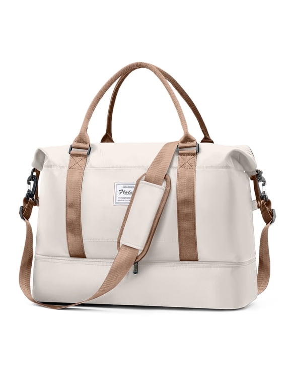 Weekender Bags for Women, Travel Duffel Bags with Shoe Compartment,Personal Item Travel Bag for Airlines, Carry on Overnight Tote Bag for women,Beige&Brown