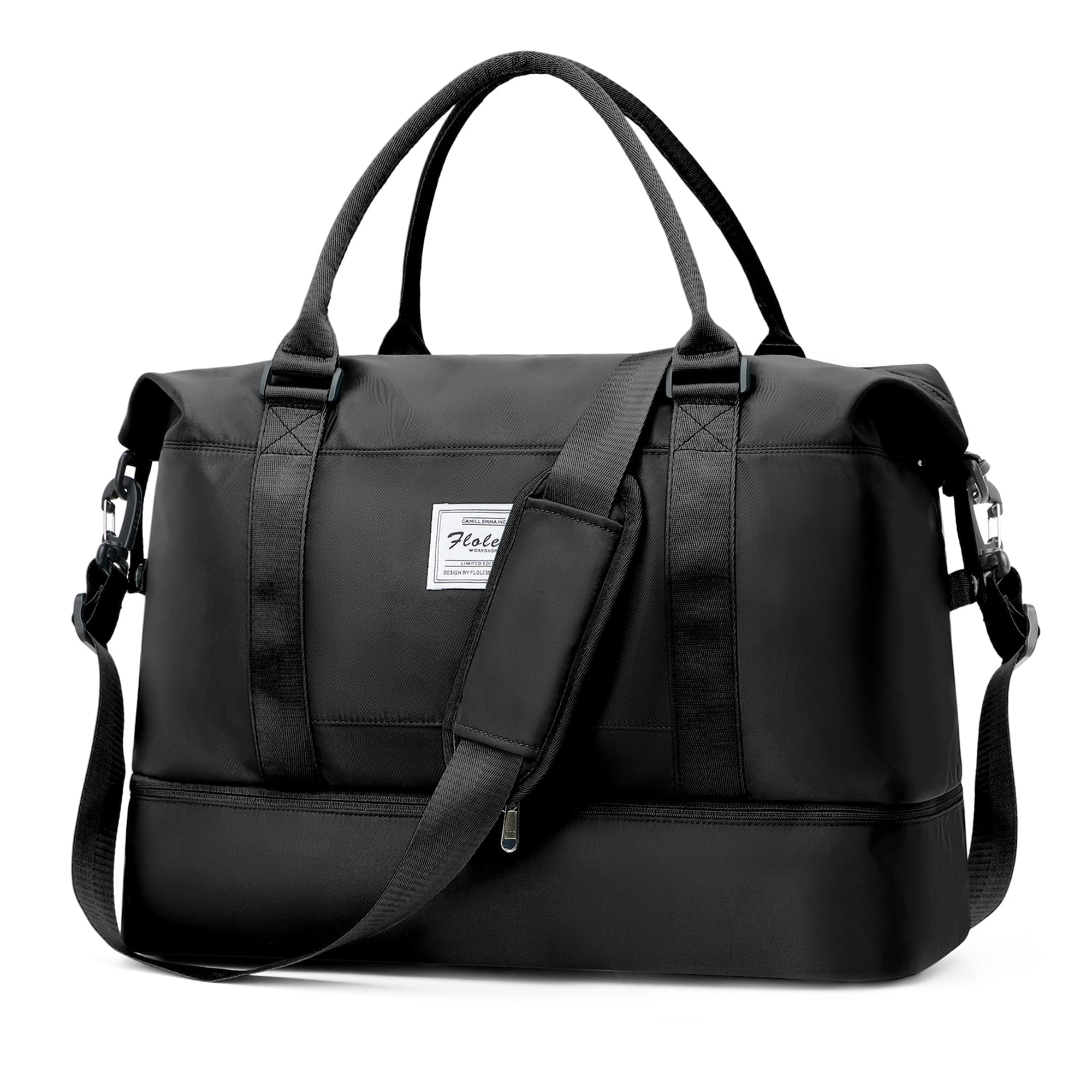 Weekender Bags for Women, Travel Duffel Bags with Shoe Compartment, Personal Item Travel Bag for Airlines, Carry on Overnight Tote Bag for women, Black