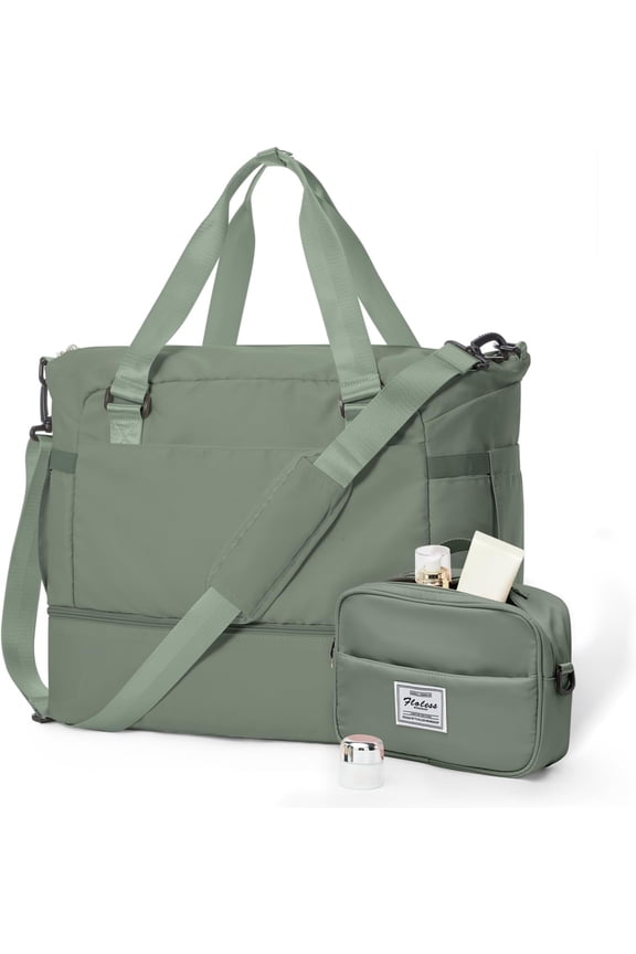 Weekender Bags for Women, Travel Gym Duffel Bag with Shoe Compartment & Wet Pocket, Carry  Personal Item Overnight Tote Duffle Bag for Airlines - Green