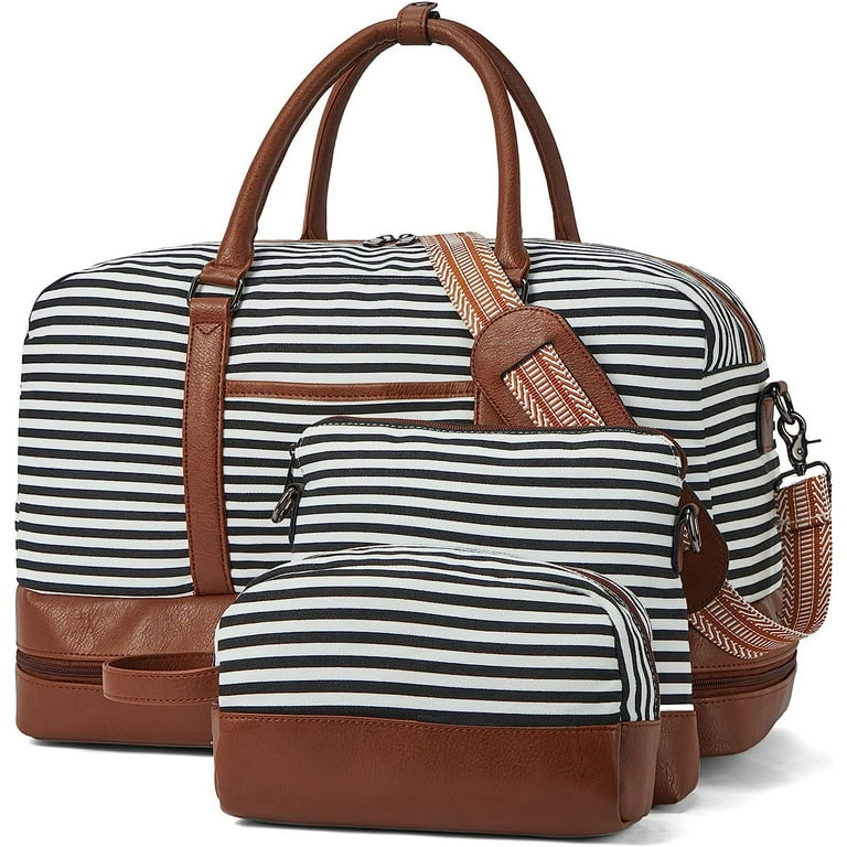 Weekender Bags for Women Canvas Travel Duffel Bag Large Overnight Bag Carry on Tote with Shoe Compartment and Trolley Sleeve 1 Color 3Pcs Black Walmart