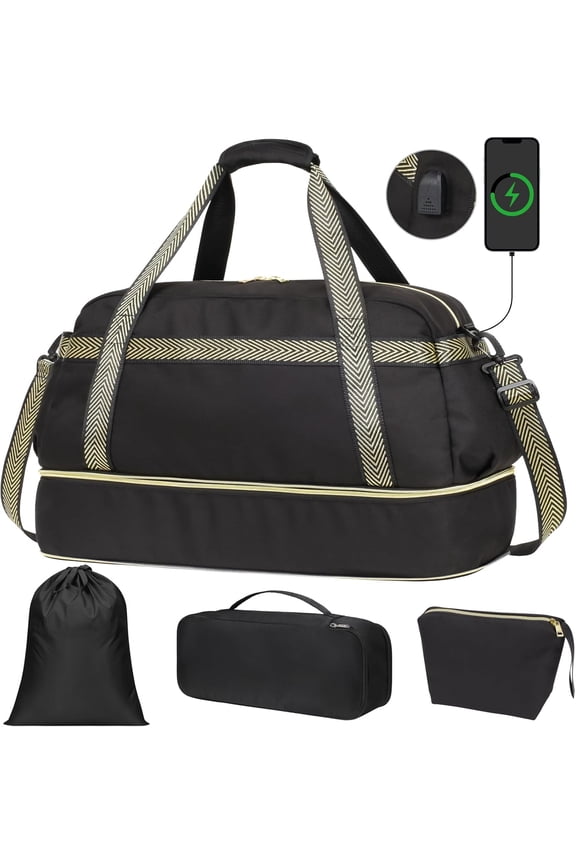 Weekender Bags for Women - Overnight Bags for Women Travel with Expandable Shoe Compartment and USB Charging Port