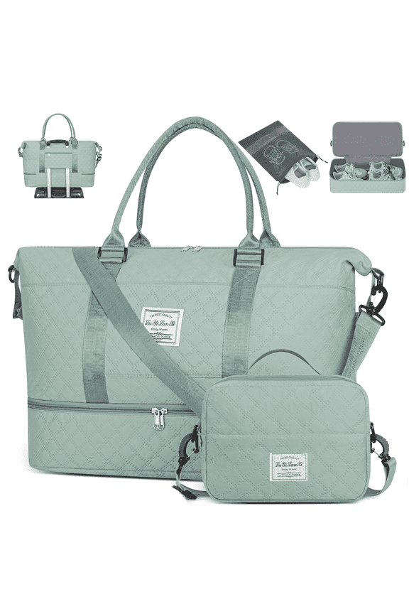 Large Women Travel Duffle Bag with Shoe Compartment, Carry on Overnight Bag Weekender Bag Travel Bag Duffel Tote Bag Yoga Gym Bag with Wet Pocket and Toiletry Bag for Labor and Delivery, Blue