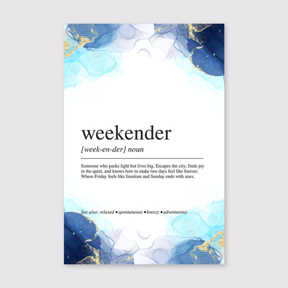 Weekender Definition Canvas 8x12 inch, Weekender Definition Print: Minimalist Travel Poster, Modern Word Art