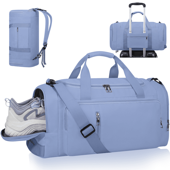 CshidWorld 40L Convertible Gym Bag Backpack with Shoe Compartment & Wet Pocket - Waterproof Travel Duffle Bag for Men & Women, Anti-Theft Carry On Weekender Overnight Bag - Blue