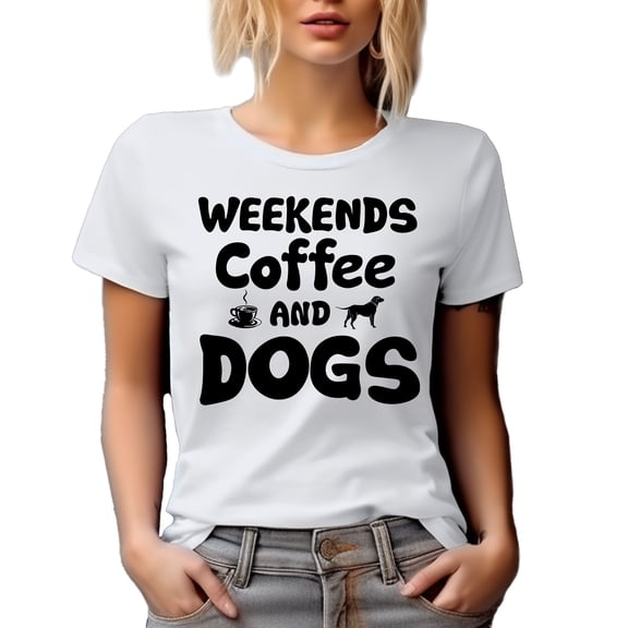 Weekends, Coffee, and Dogs, Dog or Fur Parent Quote, White T-Shirt, Small