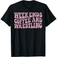 thumbnail image 1 of Weekends Coffee and Wrestling Groovy Wrestling Cheer Mom T-Shirt TShirt, 1 of 4