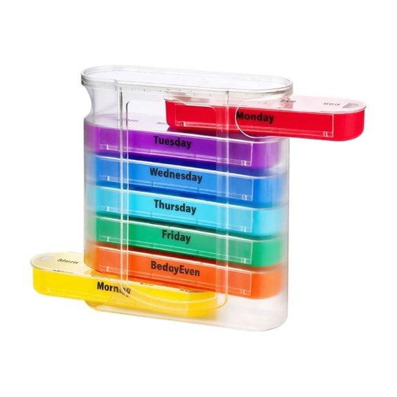 Weekly 28 Compartment Detachable Slide Out Pill Organizer Portable Mini Medication Storage Box for Home Travel Use