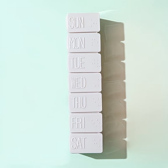 Weekly 7-Compartment Portable Pill Organizer, Long Strip Travel Pill Box for 7 Days, One Week Medication Dispenser Storage Box for Vitamins & Supplements Compatible with Standard Pills & Capsules