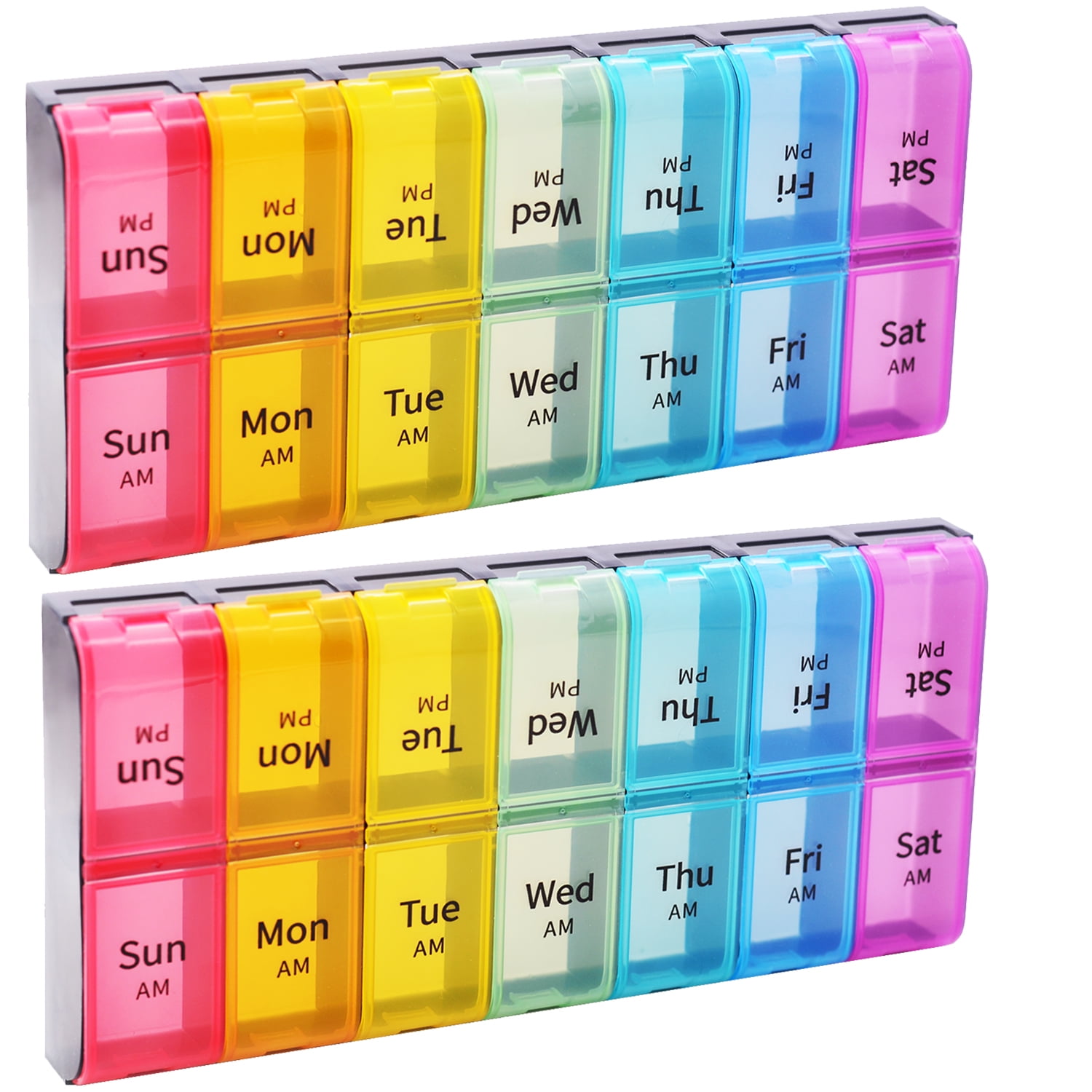 Weekly 7 Day Pill Organizer 2 Times A Day Large Pill Cases Moisture-Proof Pill Box AM PM Medicine Organizer Design for Vitamins Fish Oil Compartments Supplements Great for Portable Travel (2 Pack)