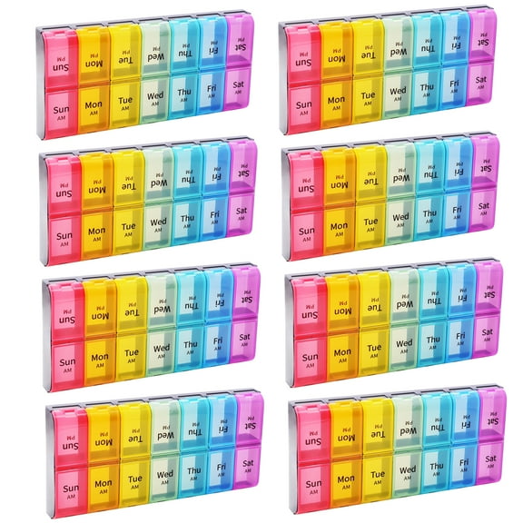 Weekly 7 Day Pill Organizer 2 Times A Day Large Pill Cases Moisture-Proof Pill Box AM PM Medicine Organizer Design for Vitamins Fish Oil Compartments Supplements Great for Portable Travel (8 Pack)