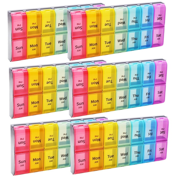Weekly 7 Day Pill Organizer 2 Times A Day Large Pill Cases Moisture-Proof Pill Box AM PM Medicine Organizer Design for Vitamins Fish Oil Compartments Supplements Great for Portable Travel (6 Pack)