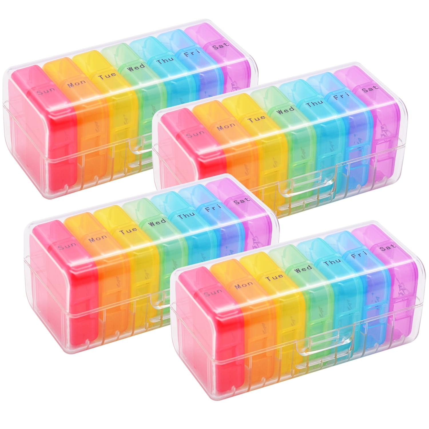 Weekly 7 Day Pill Organizer 2 Times A Day Portable Travel Medicine Organizer Moisture-Proof Pill Cases AM PM Pill Box Design for Vitamins Fish Oil Compartments Supplements (4 Pack)