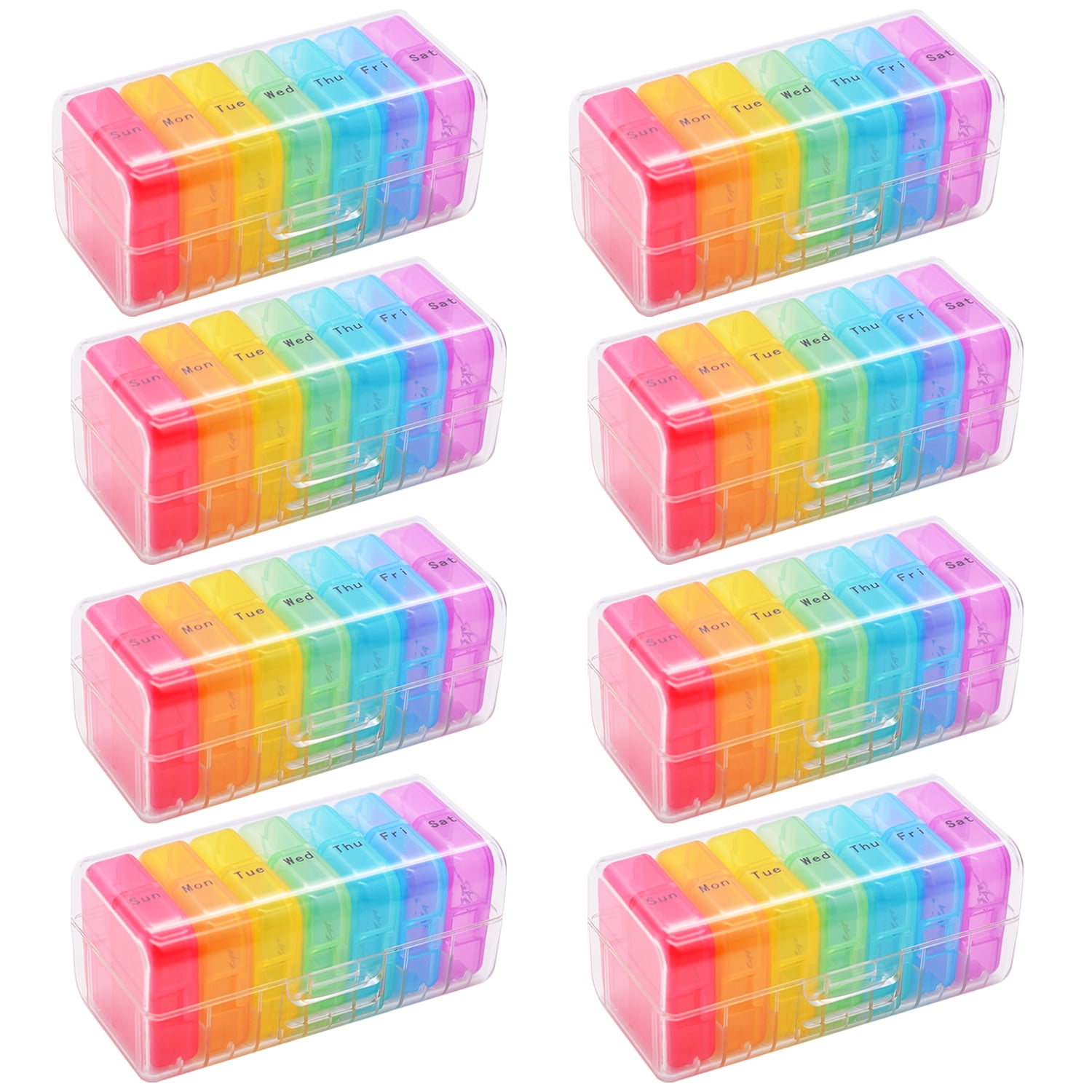 Weekly 7 Day Pill Organizer 2 Times A Day Portable Travel Medicine Organizer Moisture-Proof Pill Cases AM PM Pill Box Design for Vitamins Fish Oil Compartments Supplements (8 Pack)