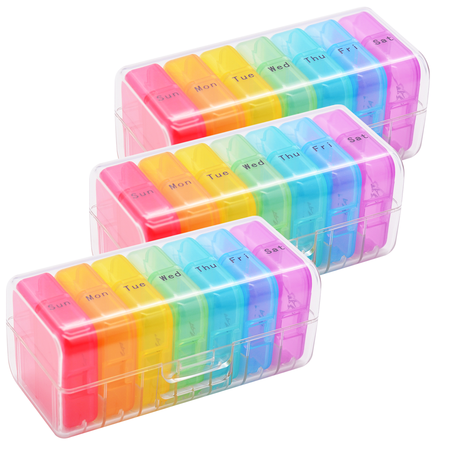 Weekly 7 Day Pill Organizer 2 Times A Day Portable Travel Medicine Organizer Moisture-Proof Pill Cases AM PM Pill Box Design for Vitamins Fish Oil Compartments Supplements (3 Pack)