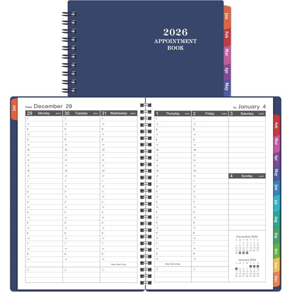 Weekly Appointment Book And Planner 2026, 6.4" X 8.5", Monthly Tabs With 30-Minute Time Interval, Lay-Flat Binding