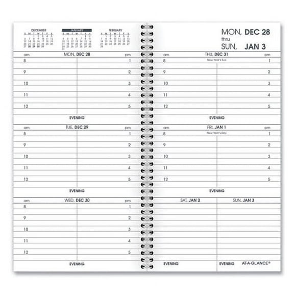 Weekly Appointment Book Refill Hourly Ruled, 6.25 x 3.25, White Sheets, 12-Month (Jan to Dec): 2026 | Bundle of 10