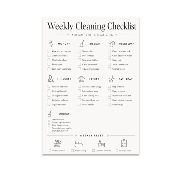 Weekly Cleaning Checklist - Home Organizer - 13x19 Poster Print