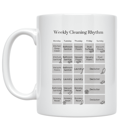 Weekly Cleaning Rhythm Design - Home Organizer - 11 oz Ceramic Coffee Mug