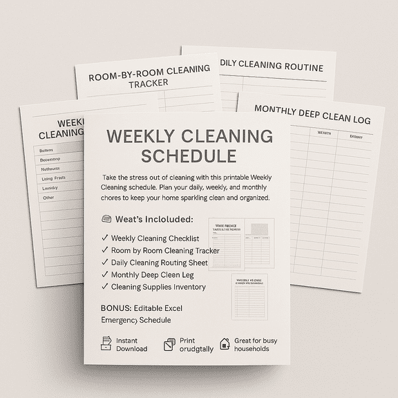 Weekly Cleaning Schedule  Printable Home Cleaning Planner
