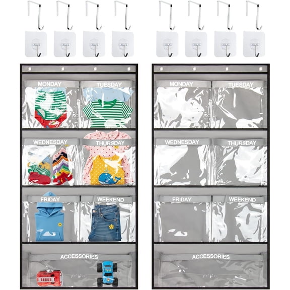 Weekly Clothes Organizer for 2 count Days of The Week Clothes Organizer Closet Organizer Over The Door Storage Monday Through Friday Clothes Organizer, Grey