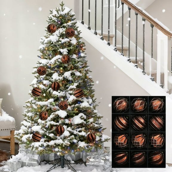 karymi 12-Pack Christmas Ball Ornaments Plastic Gold Brown Red Hanging Tree Pendants for Holiday Party Decor Christmas Outdoor Decorations Best Sellers