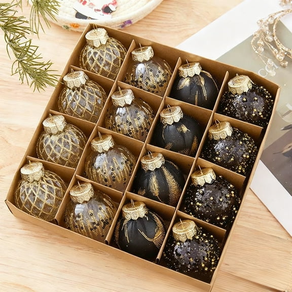 Weekly Deal karymi Christmas Decorations 16 Champagne Black and Gold Christmas Balls Christmas Tree Pendant Home Party Decoration Colorful Balls Living Room Decor Super Savings Week