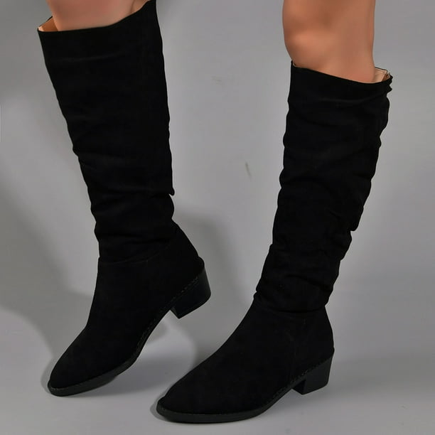 Weekly Deals Tejiojio Clearance Women s Winter Flock Color Long Boots Middle Heels Boots Pointed Toe Knee High Boot