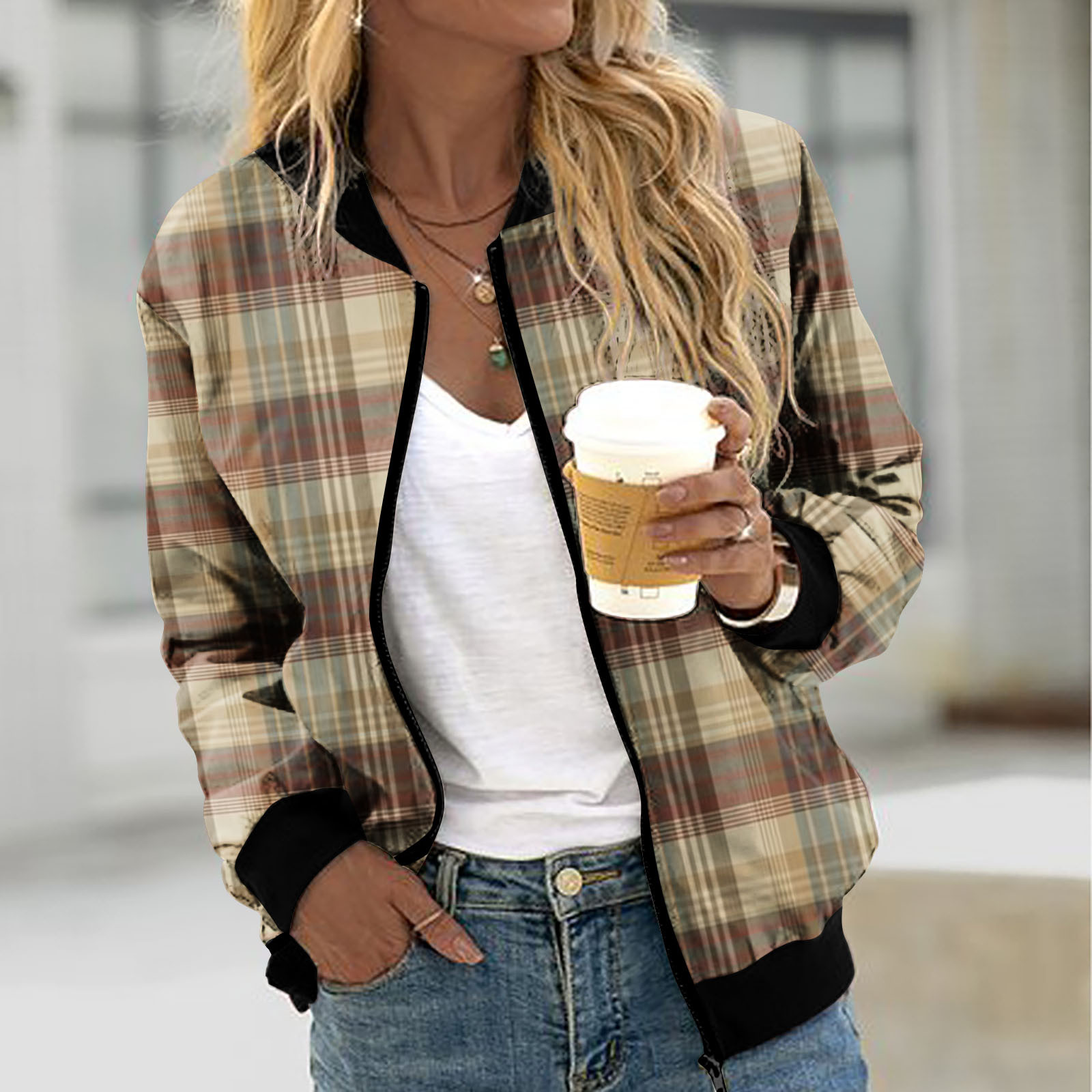 Weekly Deals Womens Quilted Plaid Bomber Jacket,Women's Bomber Jacket