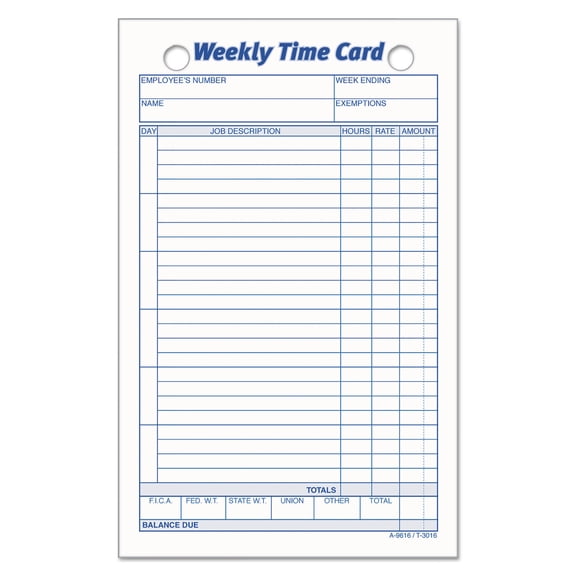 Weekly Employee Time Cards, One Side, 4.25 X 6.75, 100/pack | Bundle of 5 Packs
