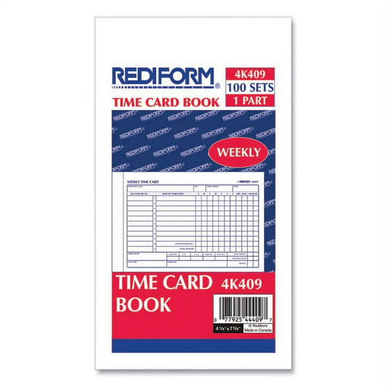 Weekly Employee Time Cards, One Side, 4.25 x 7, 100/Pad Weekly Employee Time Cards, One Side, 4.25 x 7, 100/Pad