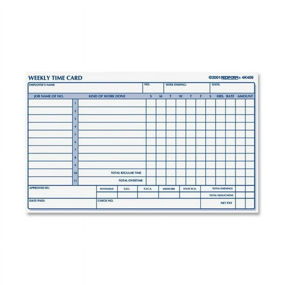 Weekly Employee Time Cards, One Side, 4.25 X 7, 100/pad | Bundle of 5 Pads
