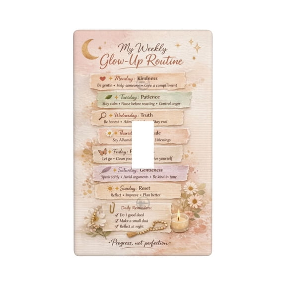 Weekly Glow-Up Routine Self Care Decorative Light Switch Cover Plate, 1 Gang Wall Plate for Bedroom Bathroom