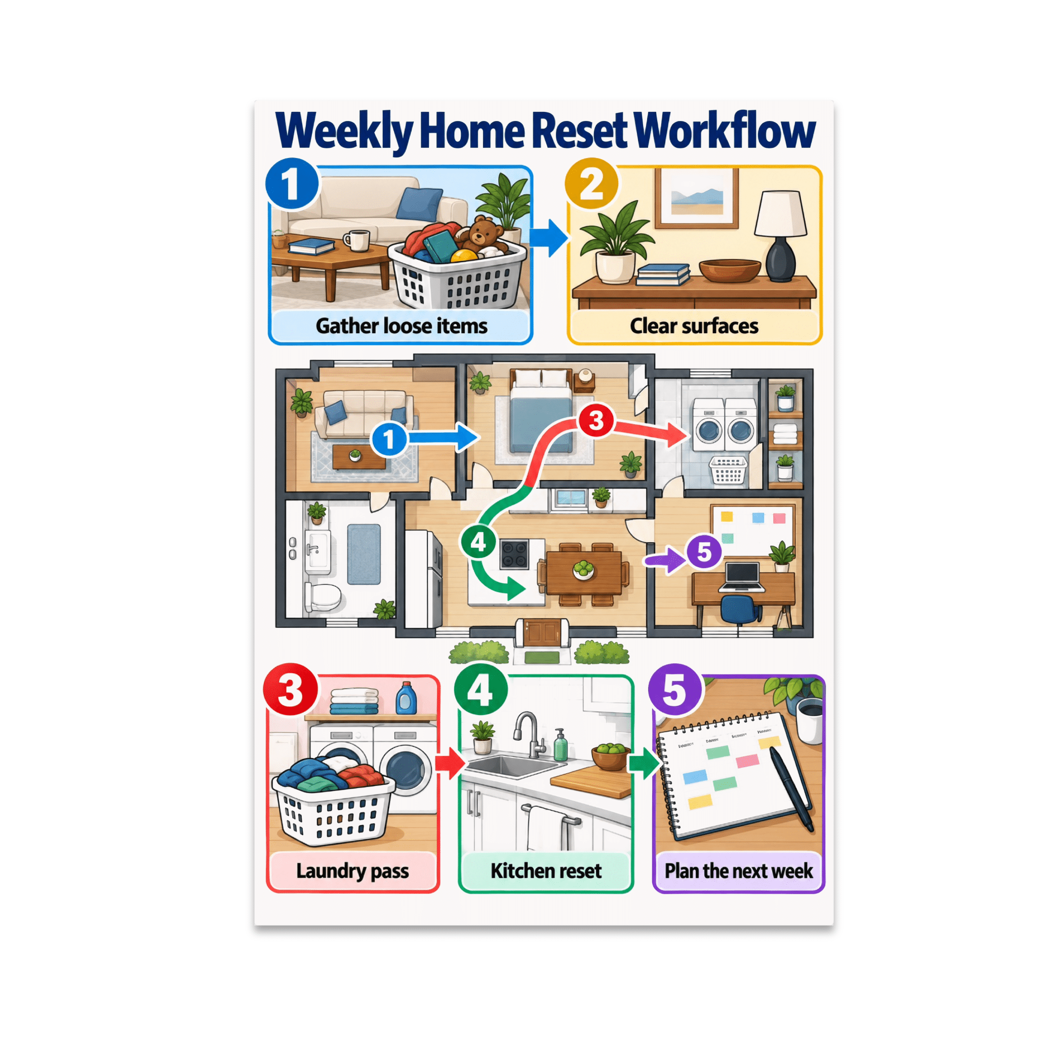 Weekly Home Reset Workflow Guide - Home Organization Enthusiast - 13x19 ...
