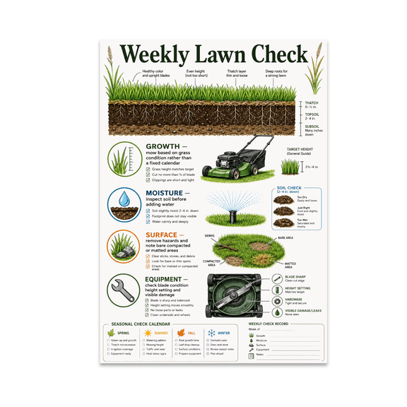 Weekly Lawn Check, 13 x 19 in Glossy Unframed Wall Poster, Vertical