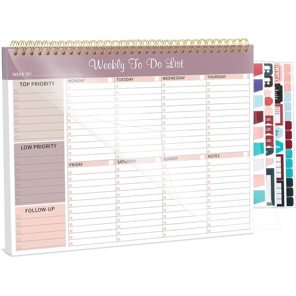 Weekly To Do List Notepad, 8.5''x11'' Weekly Desk Planner with 52 Tear Off Sheets Undated Weekly Planner Habit Tracker & Productivity Organizer for Home School and Work, Lilac