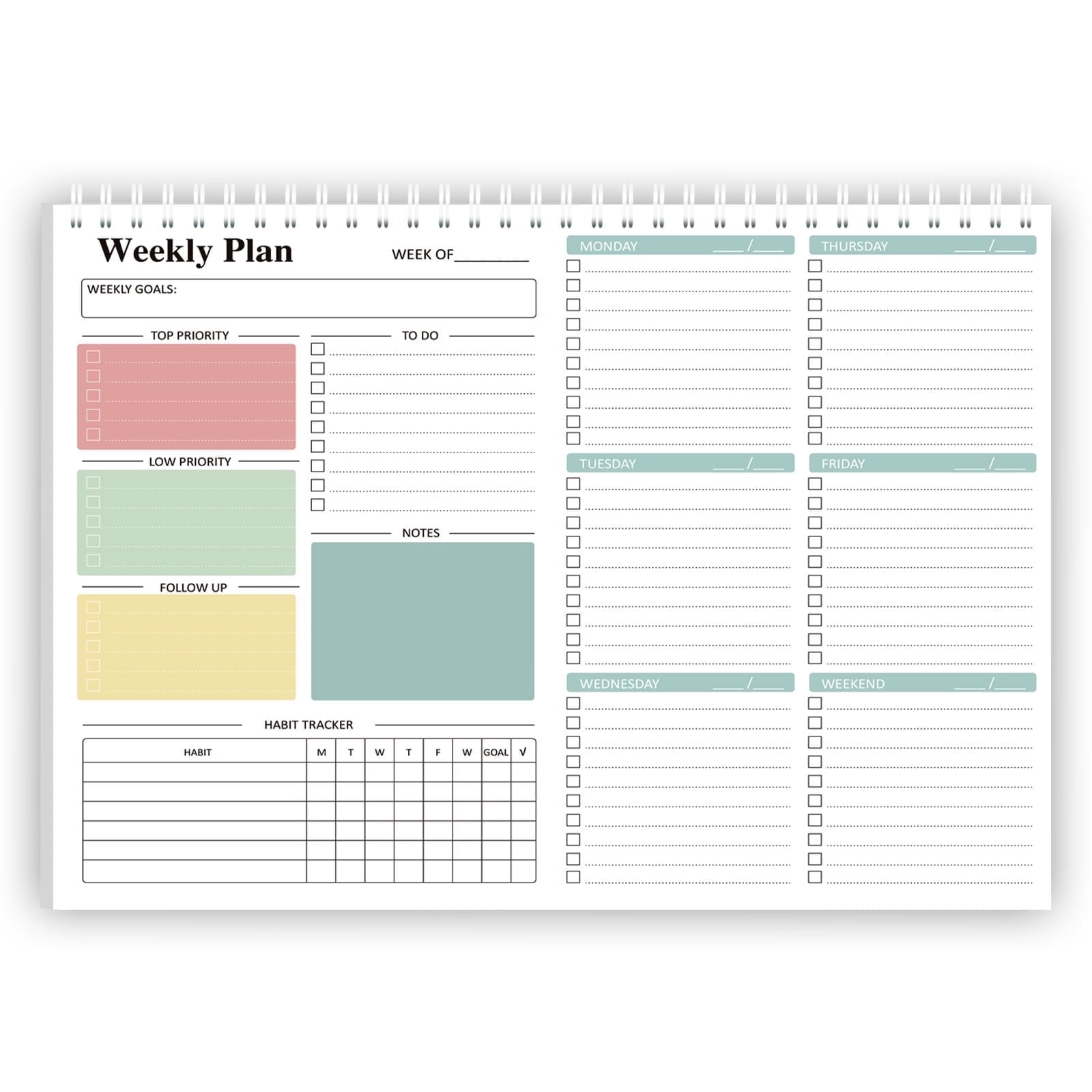 N/C, Weekly To Do List Notepad, 8.5x11 inches, Undated 52 Sheets, Habit ...