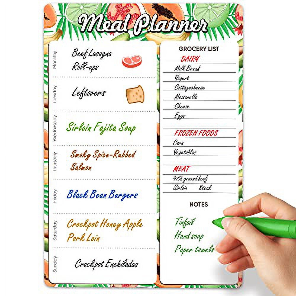 Weekly Meal Planner for Refrigerator with Grocery List A4