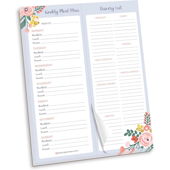 Weekly Magnetic Meal Planning Pad for Fridge with Tear-Off Grocery Shopping List - Hanging Food/Menu Organizer Notepad with Magnets - 8.5 x 11