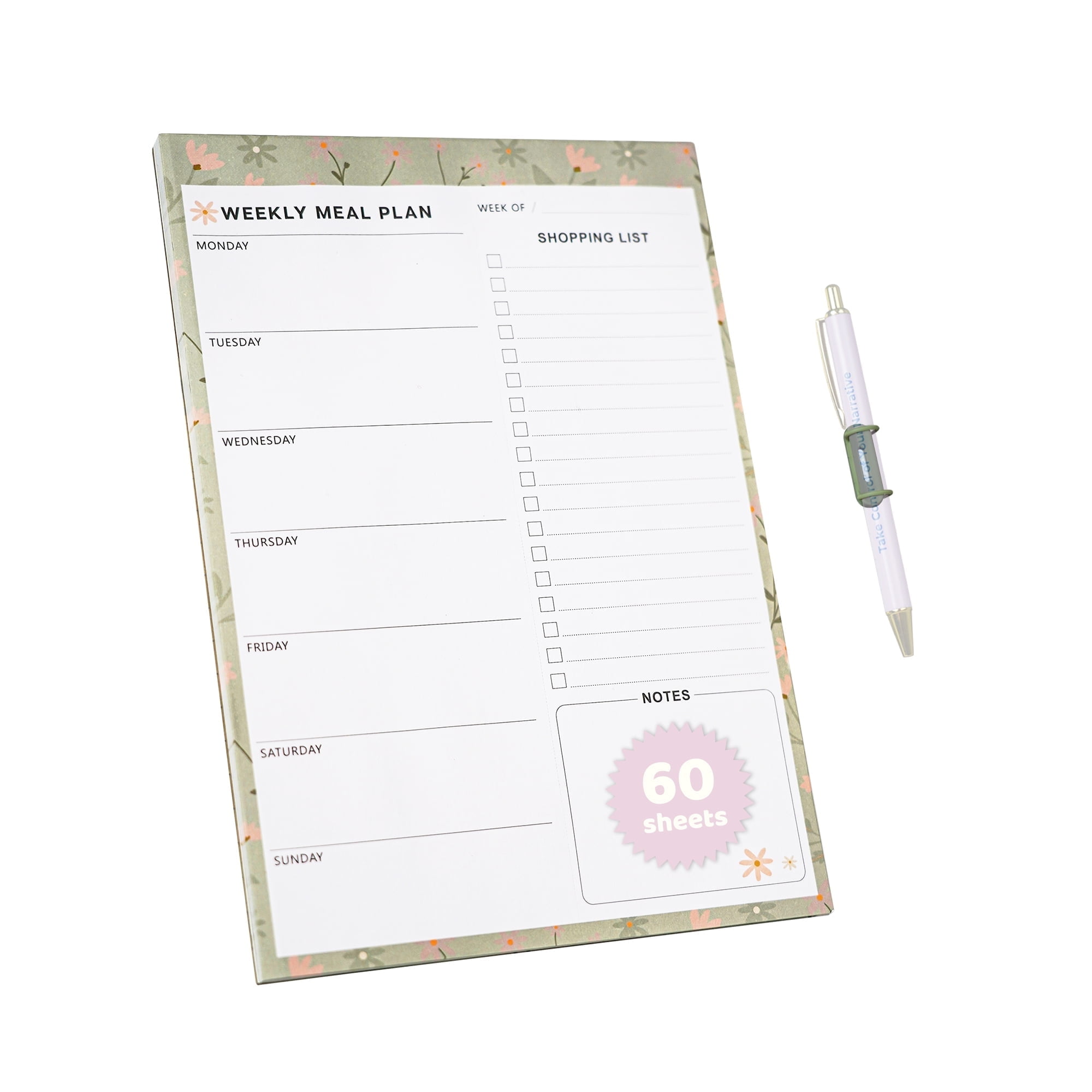 Weekly Magnetic Notepad for Fridge, Meal Planner and Grocery List with Pen Holder, Dinner Menu Board for Kitchen, Tear Off Shopping List, Daily Meal Prep Planning, Gift for Mothers, 60 Sheets
