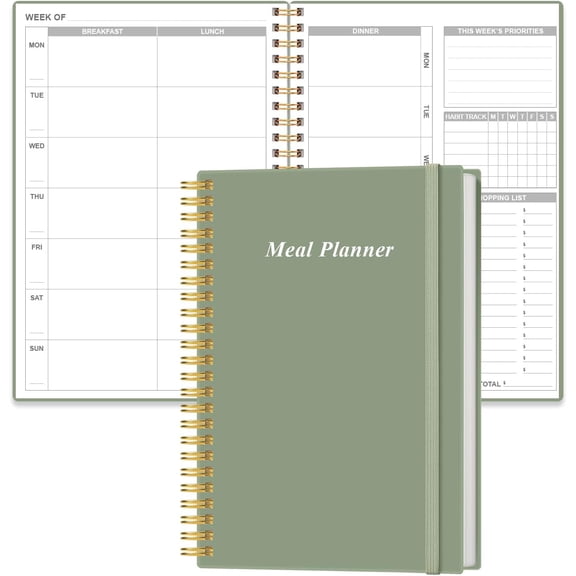 Weekly Meal Planner - A5 Weekly Meal Prep Journal with Shopping and Grocery Lists, 186 Pages Diet & , Undated, 52 Weeks, Lasts 1 Year,