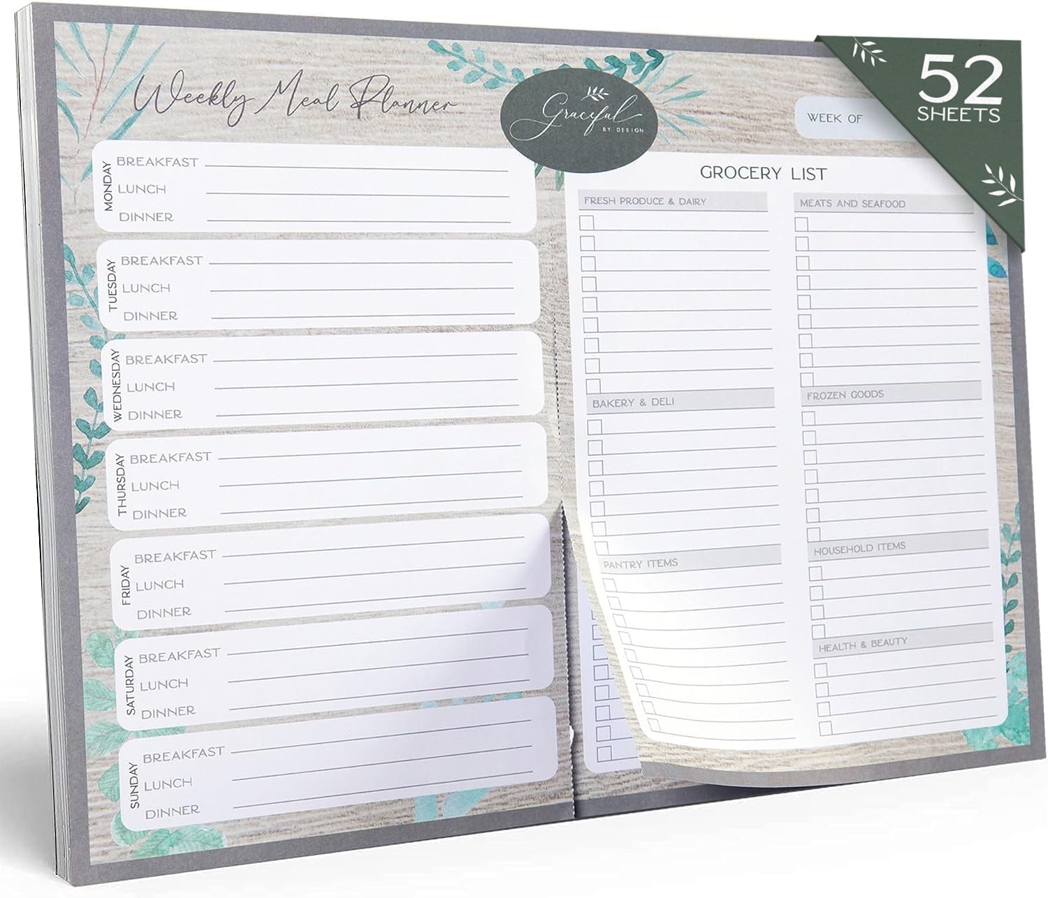 Weekly Meal Planner and Grocery List Notepad Strong and Tear