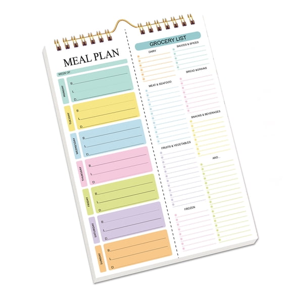 Weekly Meal Planner Notebook With Tearable Grocery Lists And Strong Spirals Binding For Organized Kitchen Refrigerator