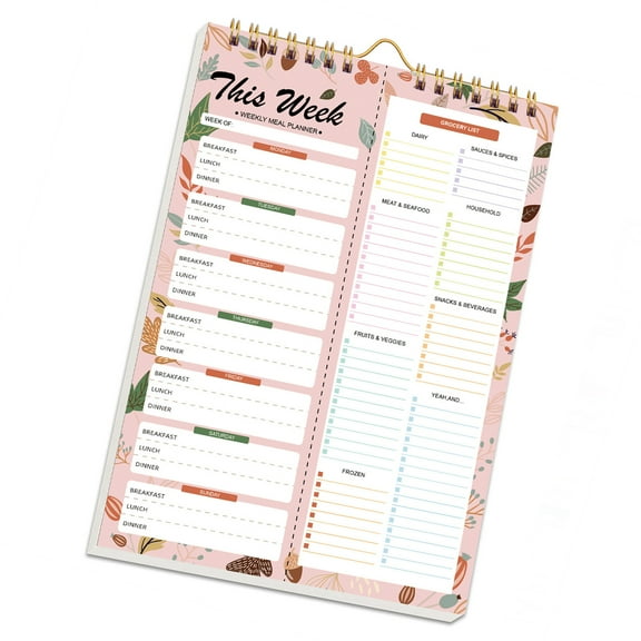 Weekly Meal Planner Notebook With Tearable Grocery Lists And Strong Spirals Binding For Organized Kitchen Refrigerator