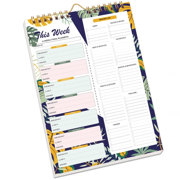 Weekly Meal Planner Notebook With Tearable Grocery Lists And Strong Spirals Binding For Organized Kitchen Refrigerator