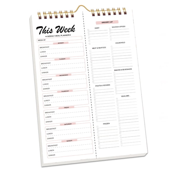 Weekly Meal Planner Notebook With Tearable Grocery Lists And Strong Spirals Binding For Organized Kitchen Refrigerator