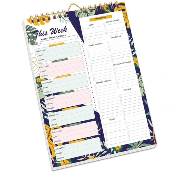 Weekly Meal Planner Notebook With Tearable Grocery Lists Strong Spirals Binding