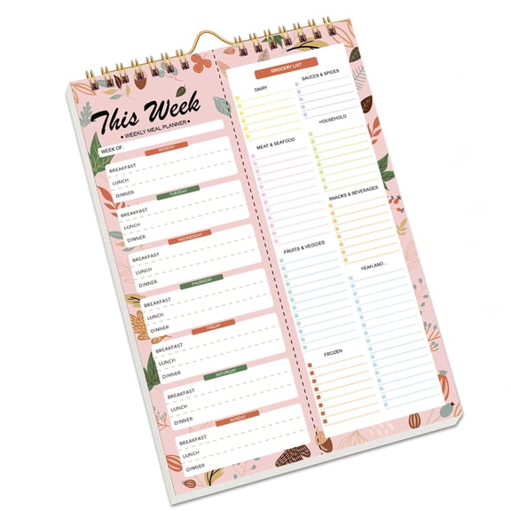 Weekly Meal Planner Notebook with Detachable Grocery Lists & Binding for Kitchen Organization
