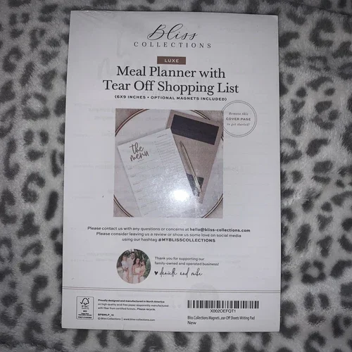 Weekly Meal Planner Notepad With Tear Off Grocery List~ Bliss Collection ~